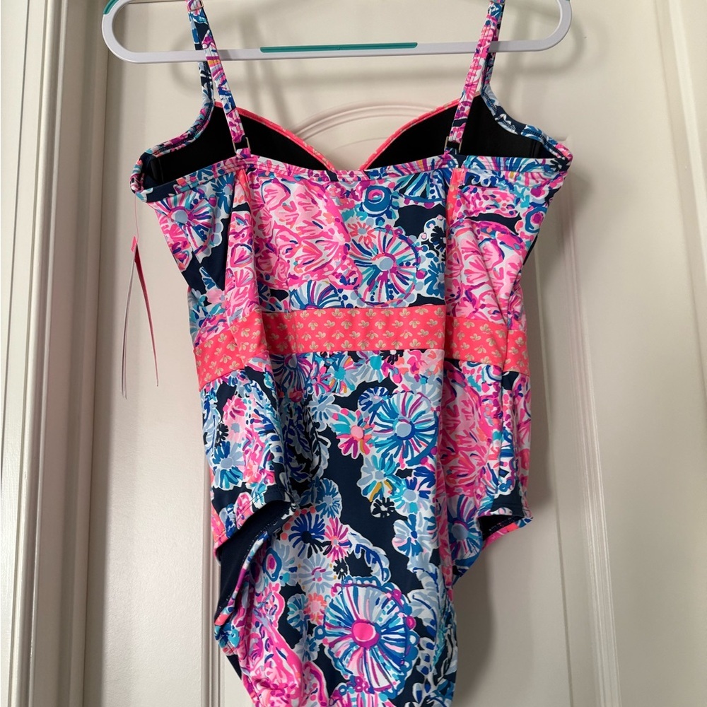 NWT Lilly Pulitzer Pink and Blue Floral One Piece Swimsuit - Picture 2 of 3